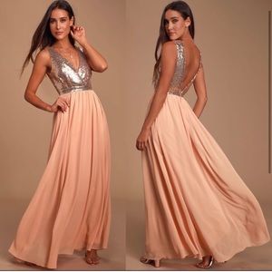 Lulu’s Elegant Encounter rose gold sequin maxi dress s